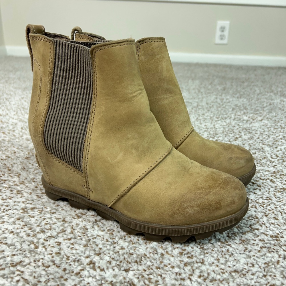 Sorel Boots Women 6 Brown Casual Suede Chelsea Joan of Arctic Wedge II Shoes